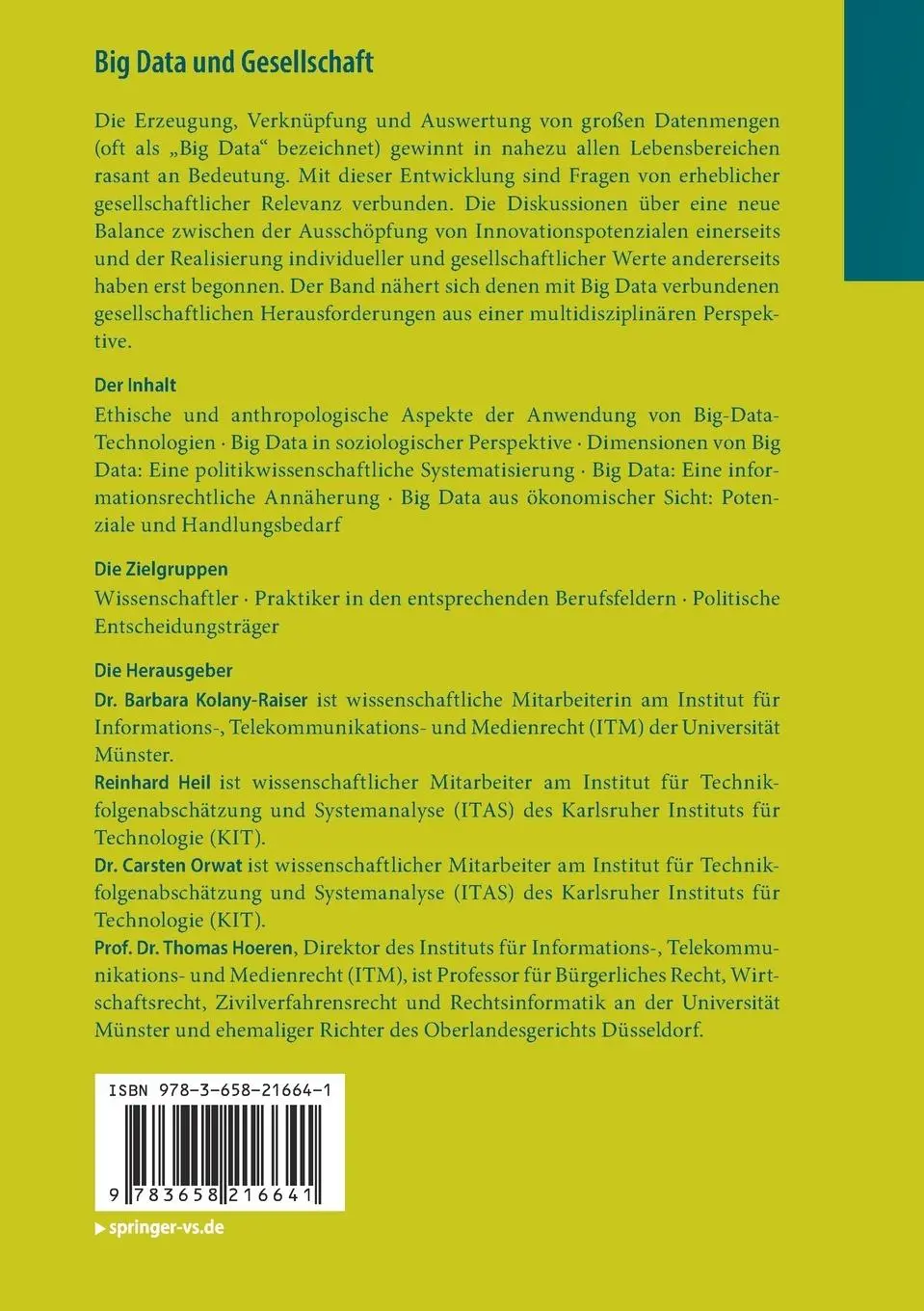 Rückseite: 9783658216641 | Big Data und Gesellschaft | Eine multidisziplinäre Annäherung | Buch