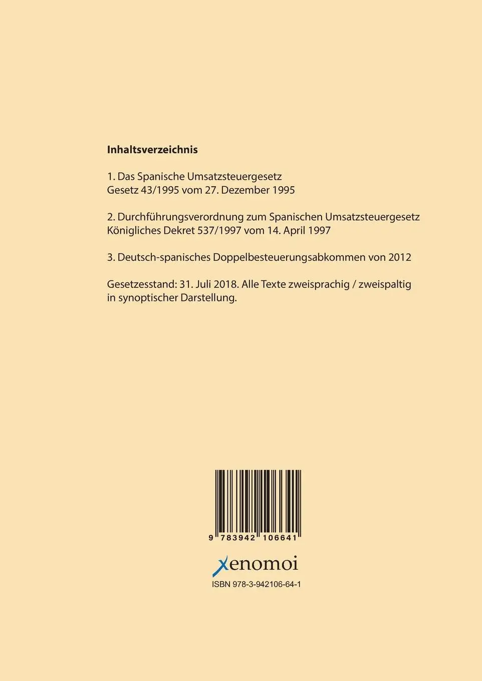 Rückseite: 9783942106641 | Das Spanische Umsatzsteuergesetz | Wolfgang Sohst | Taschenbuch | 2018
