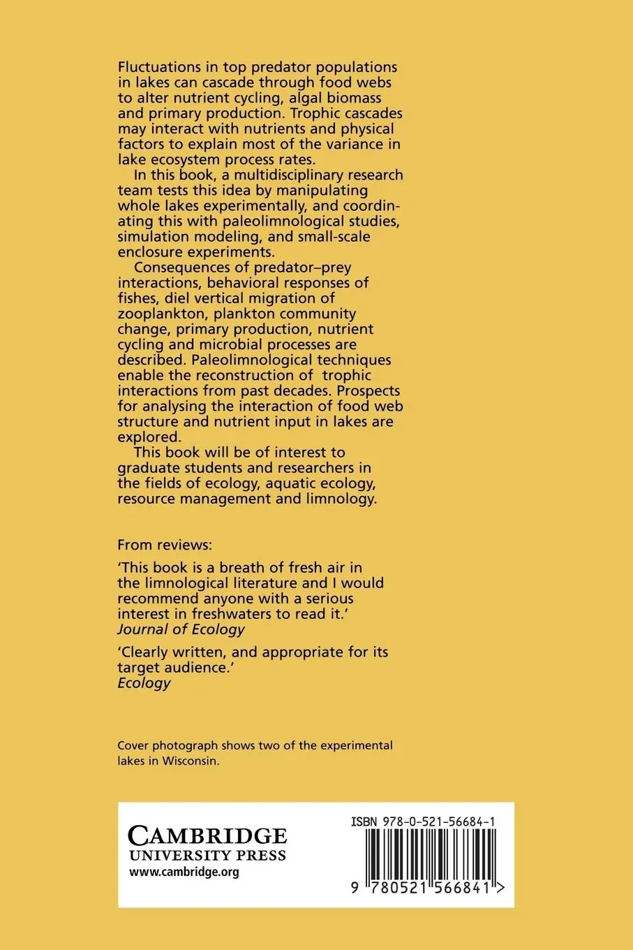 Rückseite: 9780521566841 | The Trophic Cascade in Lakes | Stephen R. Carpenter (u. a.) | Buch