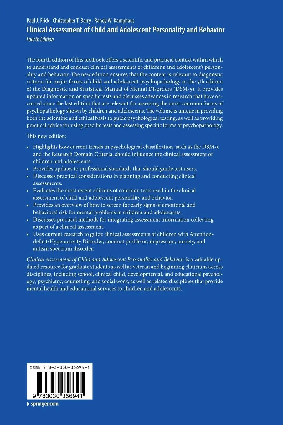 Rückseite: 9783030356941 | Clinical Assessment of Child and Adolescent Personality and Behavior