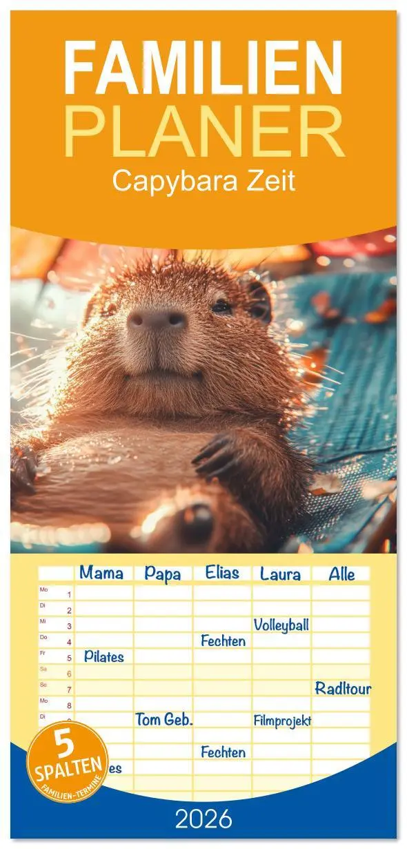Cover: 9783516616941 | Familienplaner 2026 - Capybara Zeit mit 5 Spalten (Wandkalender, 21...