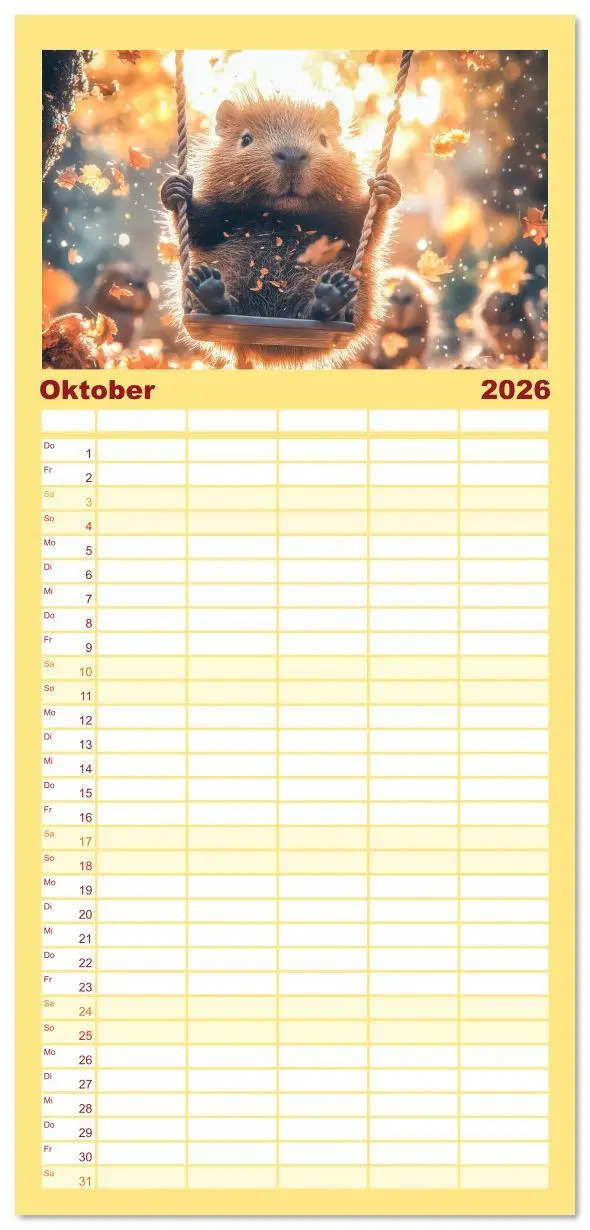 Bild: 9783516616941 | Familienplaner 2026 - Capybara Zeit mit 5 Spalten (Wandkalender, 21...