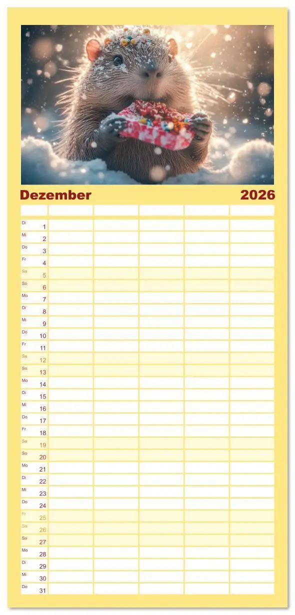 Bild: 9783516616941 | Familienplaner 2026 - Capybara Zeit mit 5 Spalten (Wandkalender, 21...