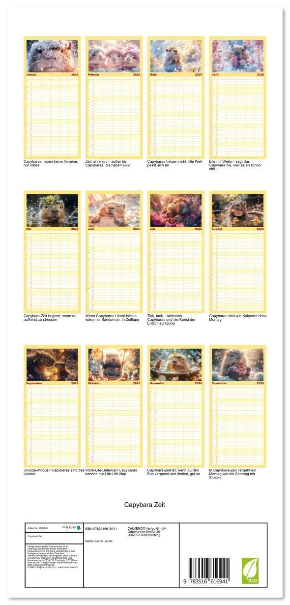 Bild: 9783516616941 | Familienplaner 2026 - Capybara Zeit mit 5 Spalten (Wandkalender, 21...