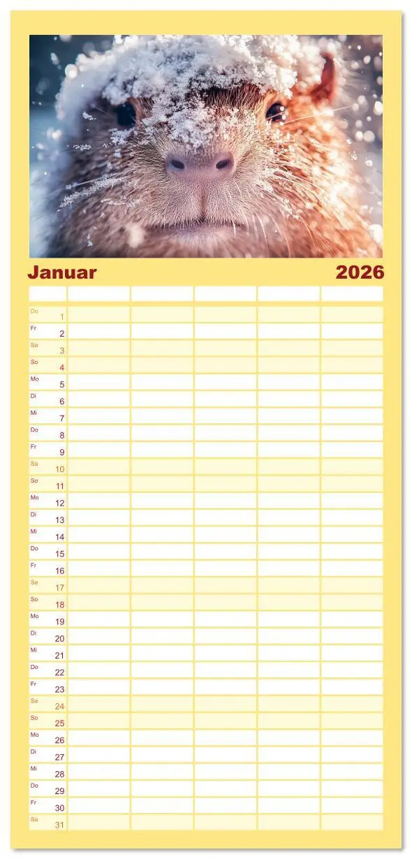 Bild: 9783516616941 | Familienplaner 2026 - Capybara Zeit mit 5 Spalten (Wandkalender, 21...