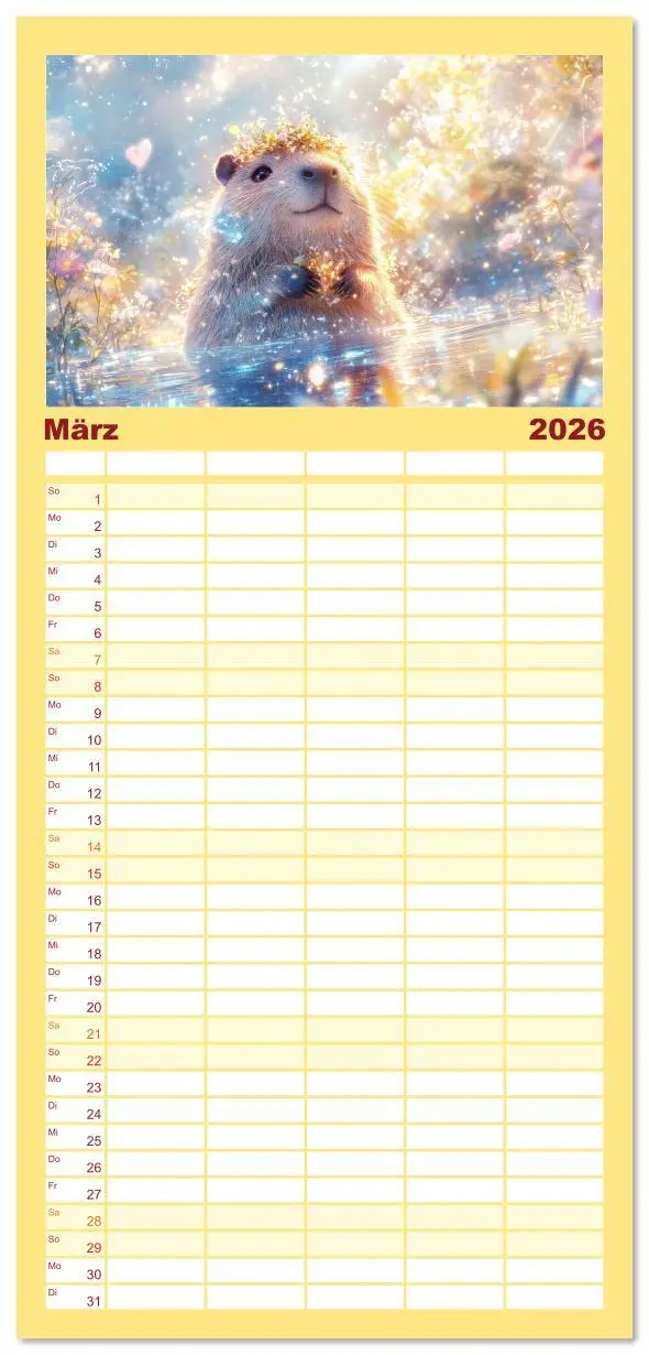 Bild: 9783516616941 | Familienplaner 2026 - Capybara Zeit mit 5 Spalten (Wandkalender, 21...