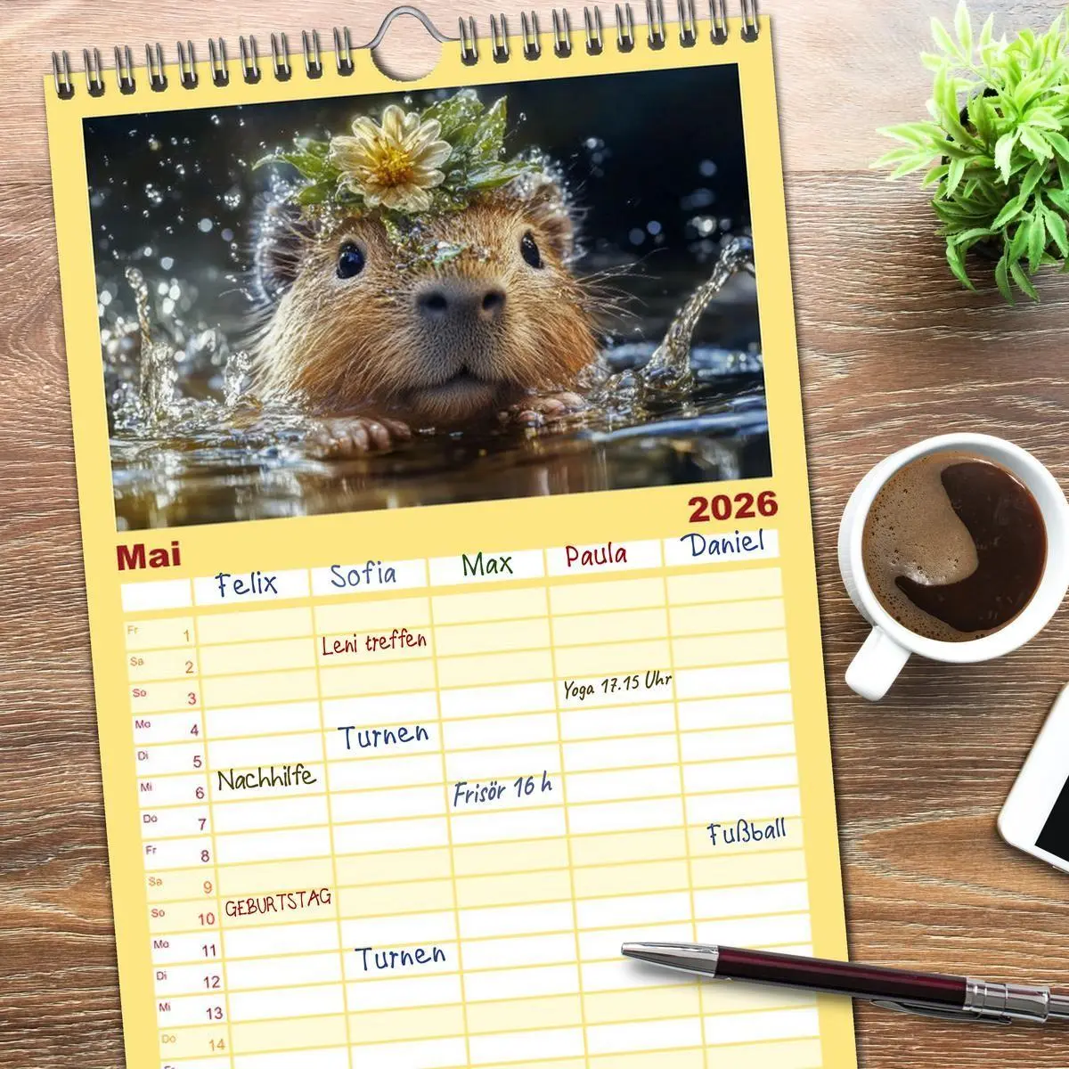 Bild: 9783516616941 | Familienplaner 2026 - Capybara Zeit mit 5 Spalten (Wandkalender, 21...