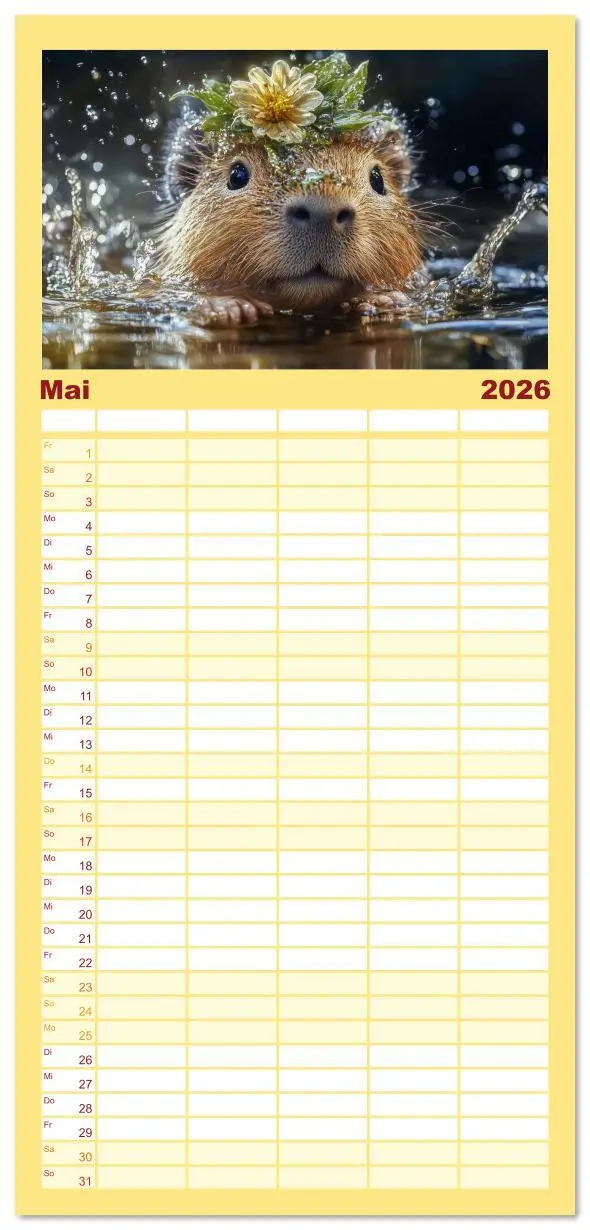 Bild: 9783516616941 | Familienplaner 2026 - Capybara Zeit mit 5 Spalten (Wandkalender, 21...