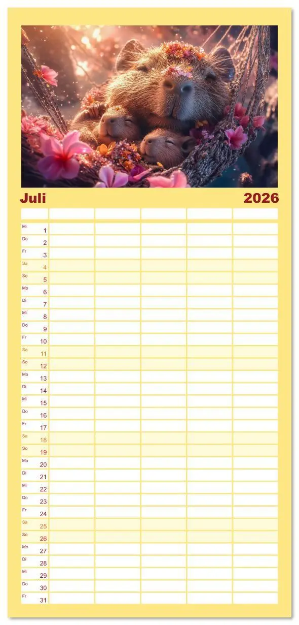 Bild: 9783516616941 | Familienplaner 2026 - Capybara Zeit mit 5 Spalten (Wandkalender, 21...
