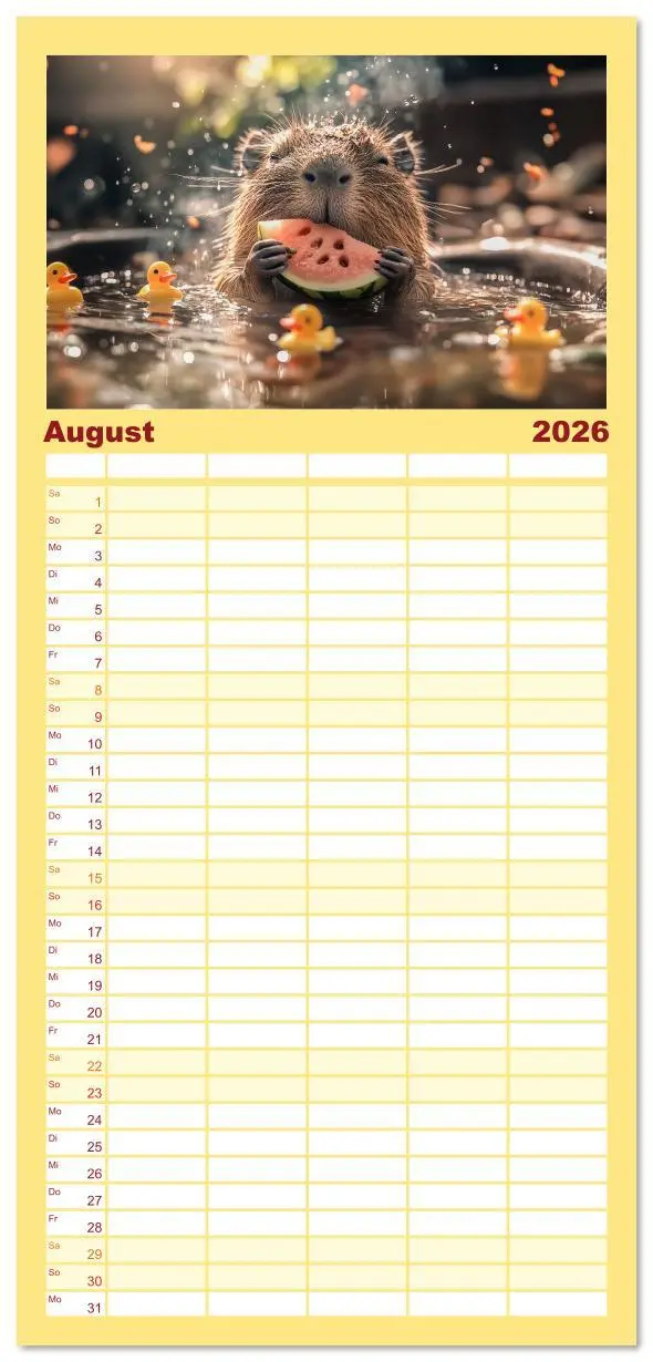 Bild: 9783516616941 | Familienplaner 2026 - Capybara Zeit mit 5 Spalten (Wandkalender, 21...