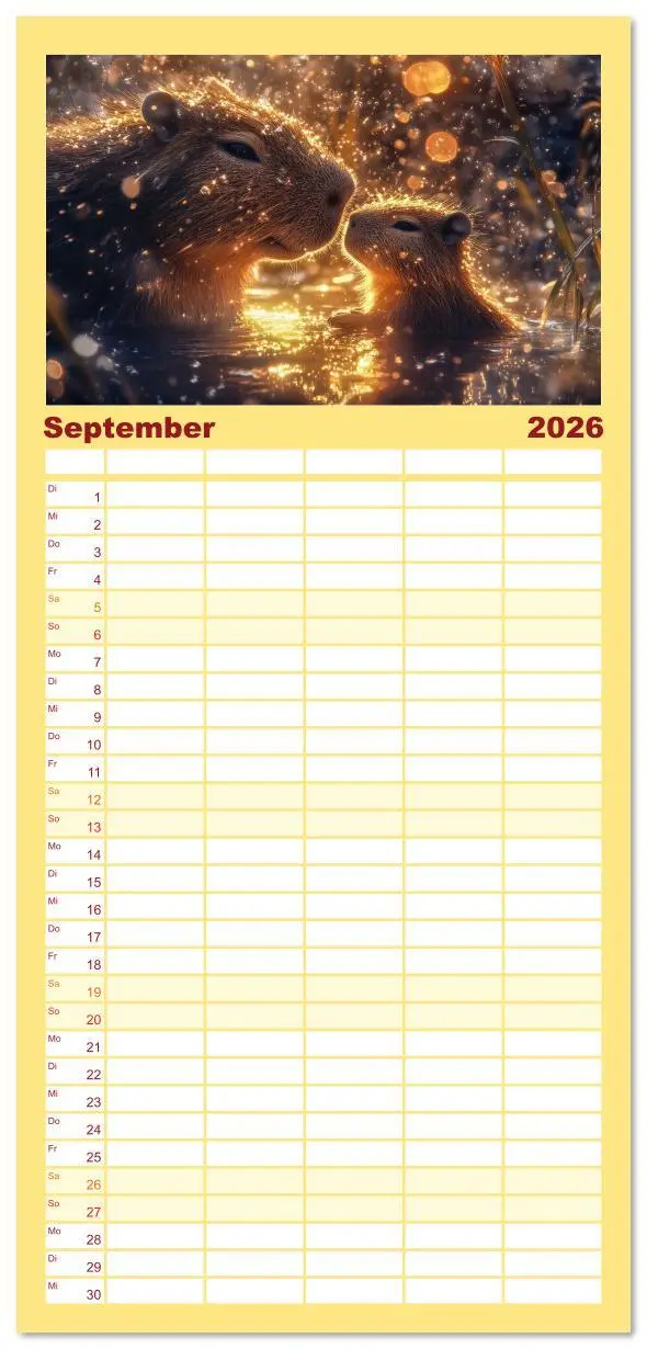 Bild: 9783516616941 | Familienplaner 2026 - Capybara Zeit mit 5 Spalten (Wandkalender, 21...