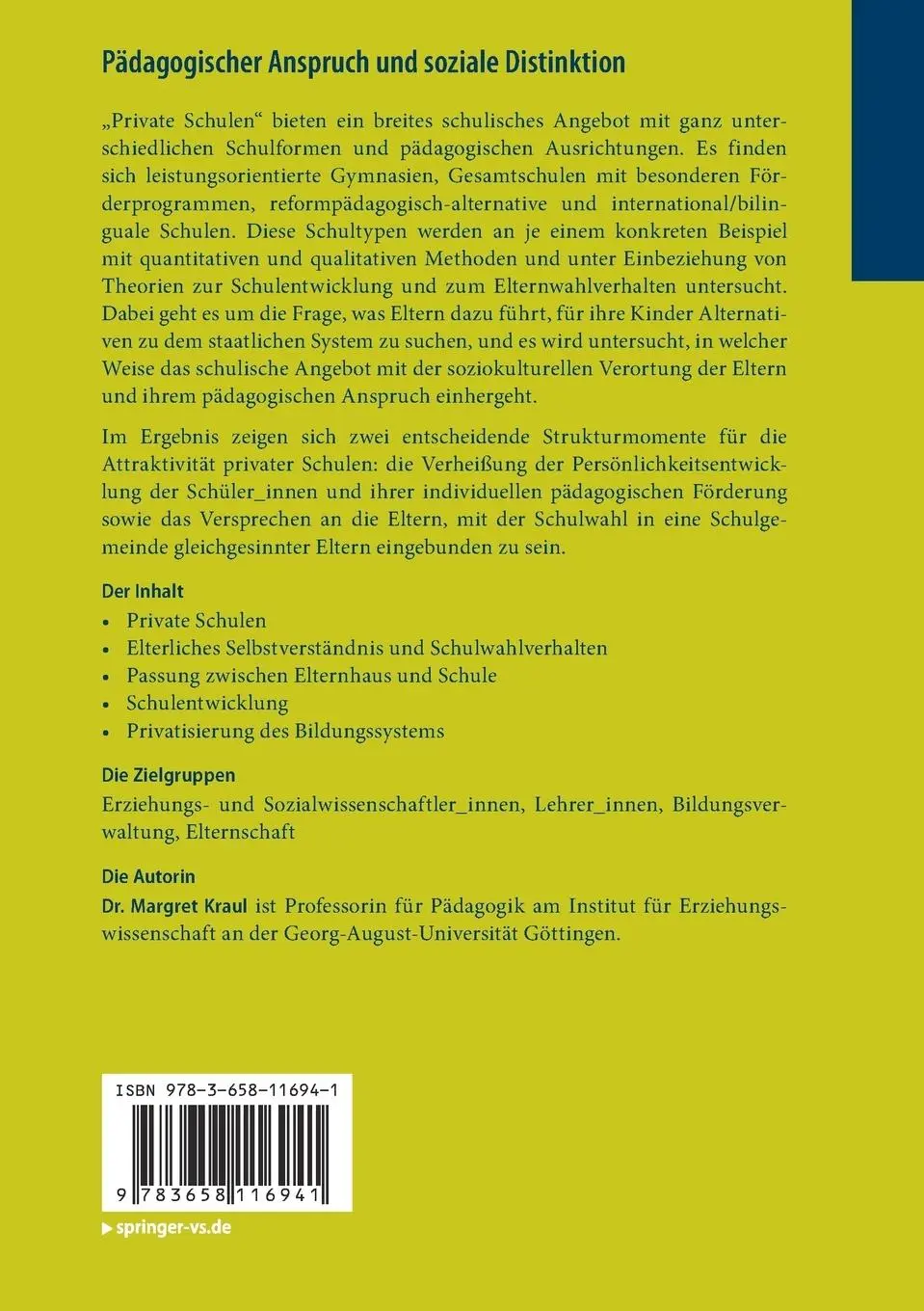 Rückseite: 9783658116941 | Pädagogischer Anspruch und soziale Distinktion | Margret Kraul | Buch