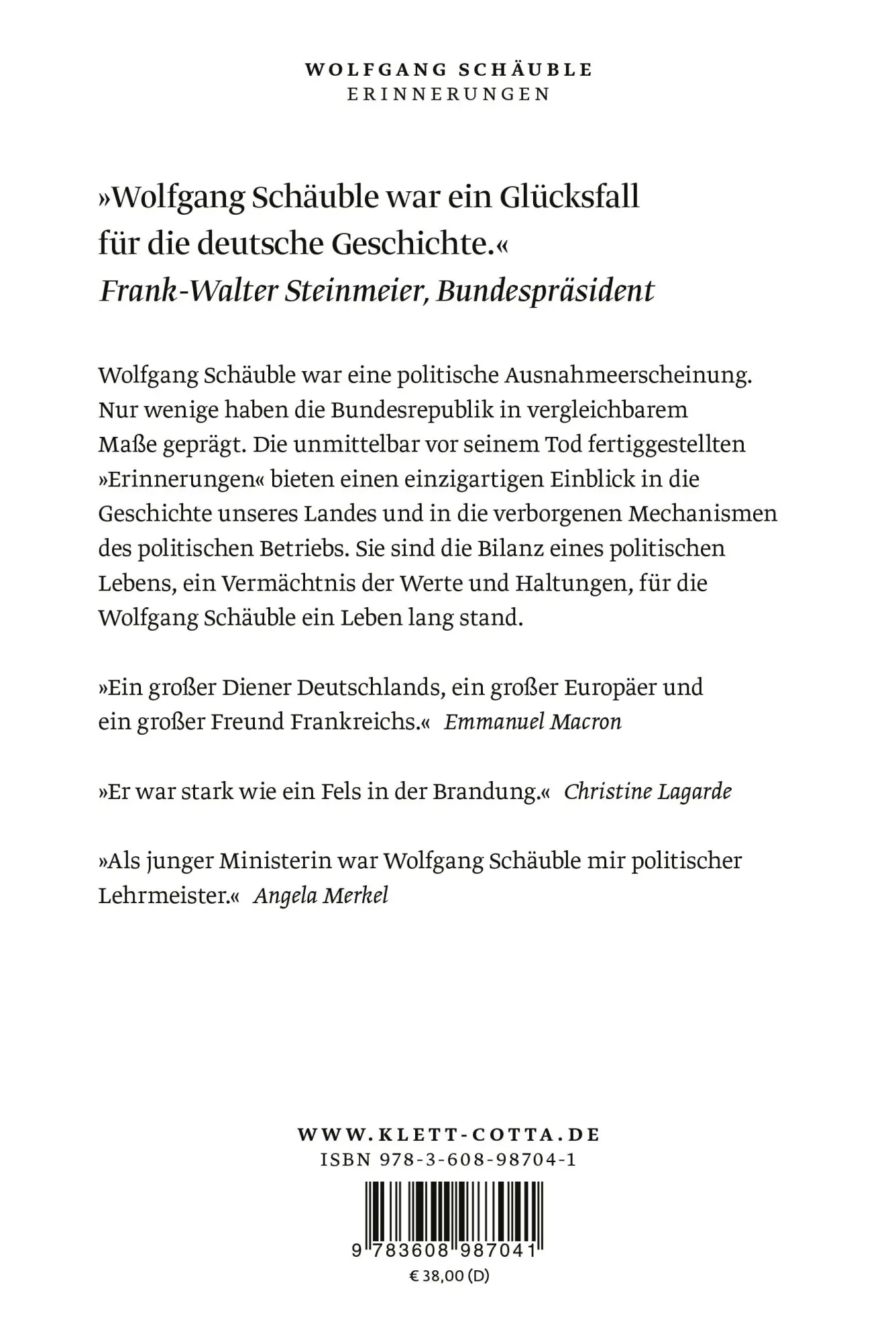 Rückseite: 9783608987041 | Erinnerungen | Mein Leben in der Politik SPIEGEL-Bestseller | Schäuble