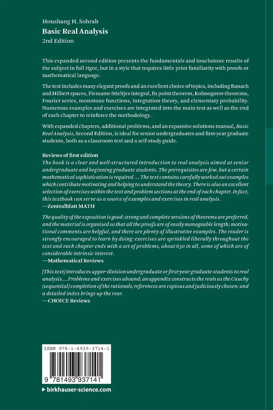 Rückseite: 9781493937141 | Basic Real Analysis | Houshang H. Sohrab | Taschenbuch | xi | Englisch