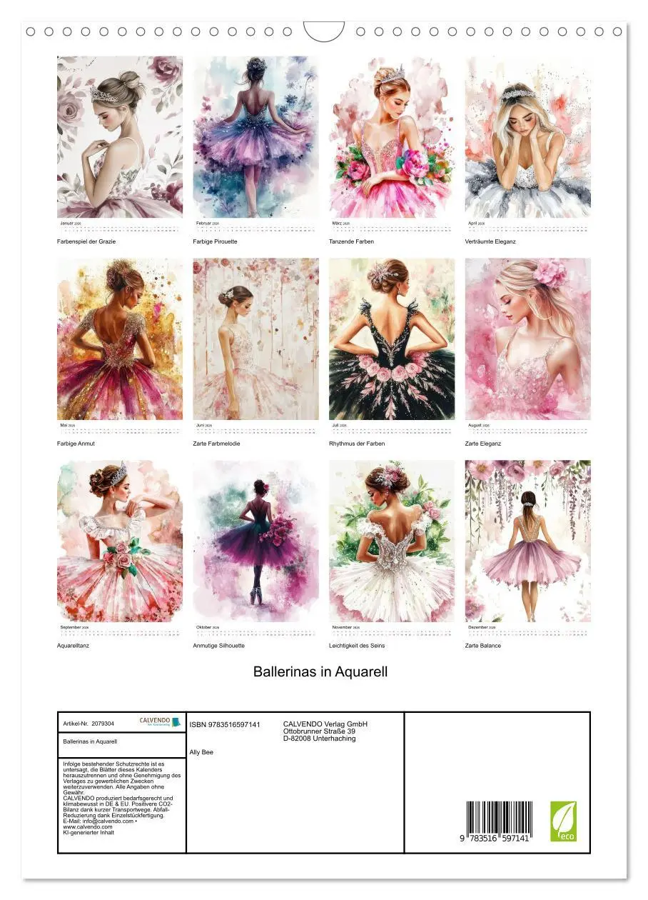 Bild: 9783516597141 | Ballerinas in Aquarell (Wandkalender 2026 DIN A3 hoch), CALVENDO...