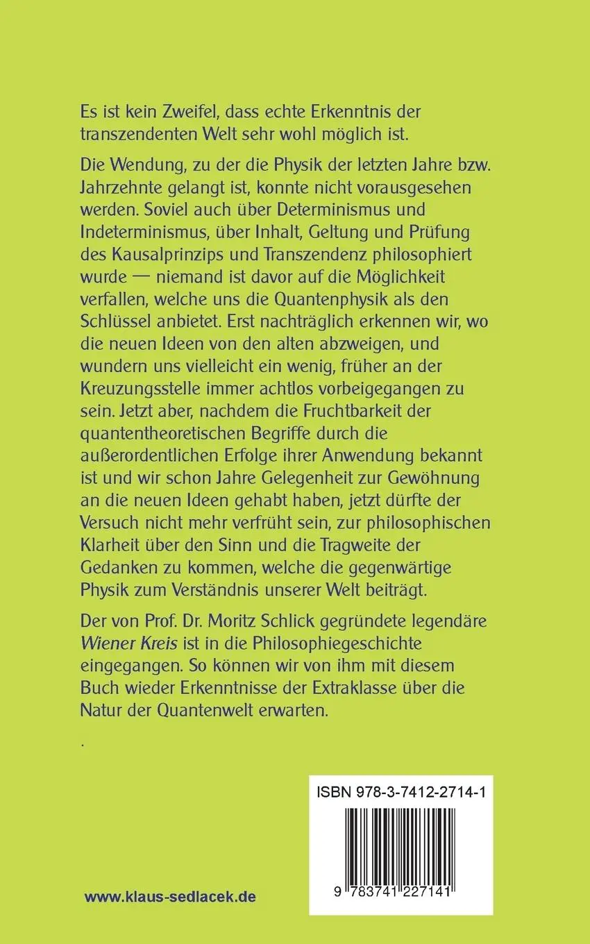 Rückseite: 9783741227141 | Jenseits der Erscheinungen | Moritz Schlick | Taschenbuch | Paperback