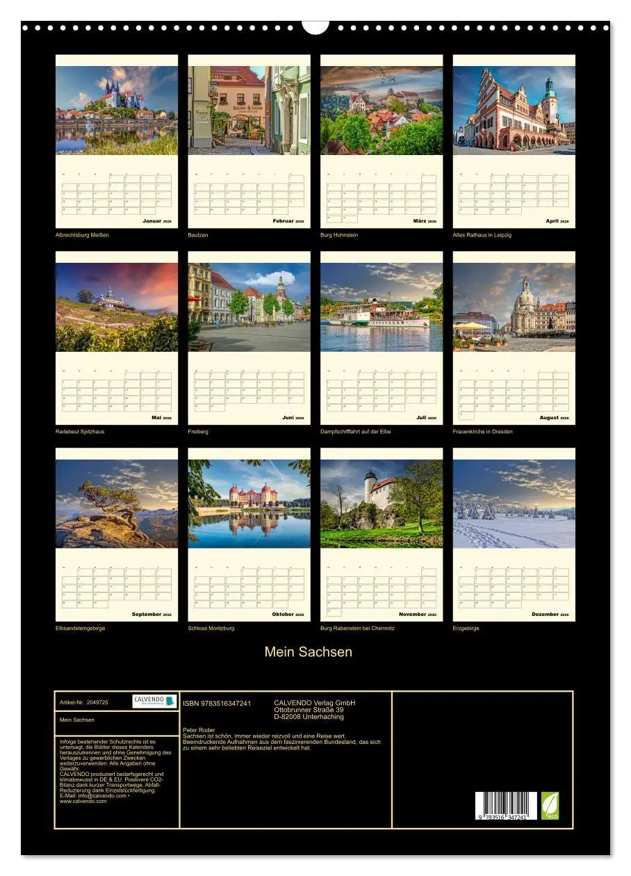 Bild: 9783516347241 | Mein Sachsen (Wandkalender 2026 DIN A2 hoch), CALVENDO Monatskalender