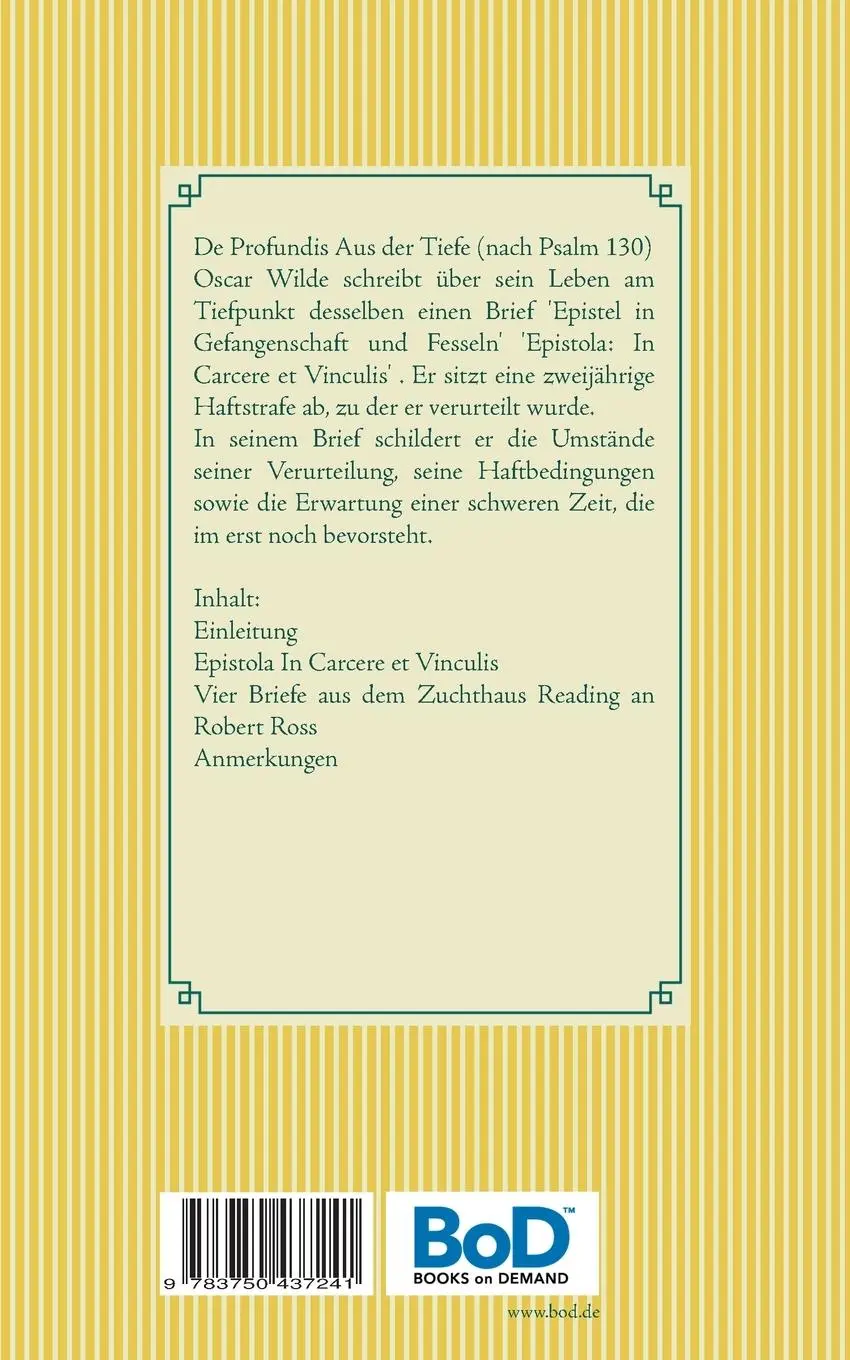 Rückseite: 9783750437241 | De Profundis | Oscar Wilde | Taschenbuch | Deutsch | 2020