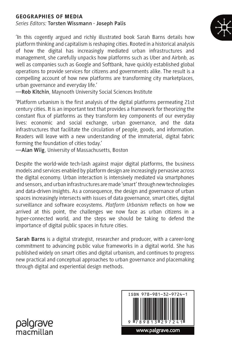 Rückseite: 9789813297241 | Platform Urbanism | Sarah Barns | Buch | xvii | Englisch | 2020