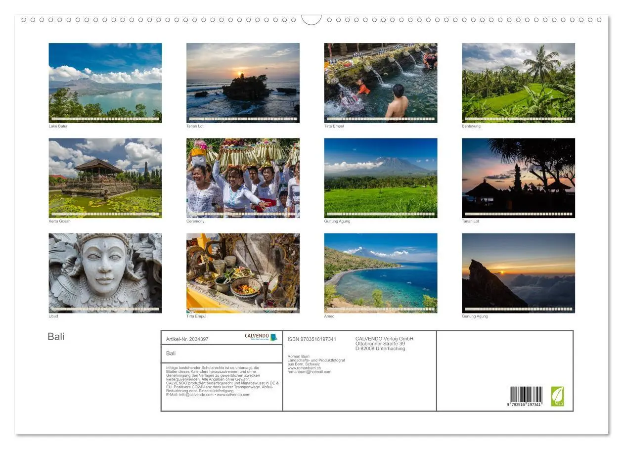 Bild: 9783516197341 | Bali (Wandkalender 2026 DIN A2 quer), CALVENDO Monatskalender | Burri