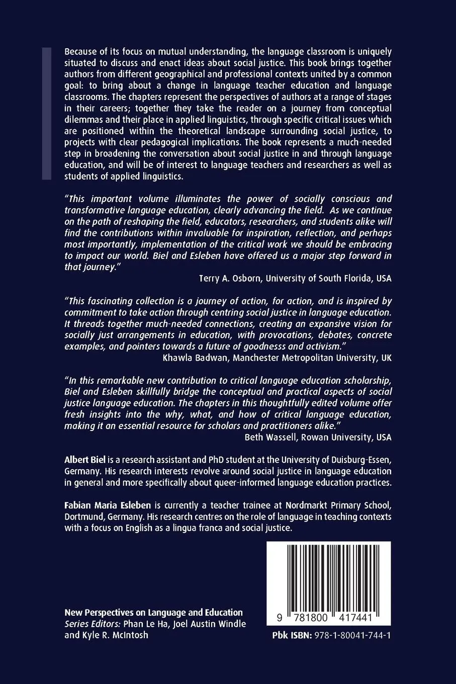 Rückseite: 9781800417441 | Social Justice in Language Education | Taking Action | Biel (u. a.)