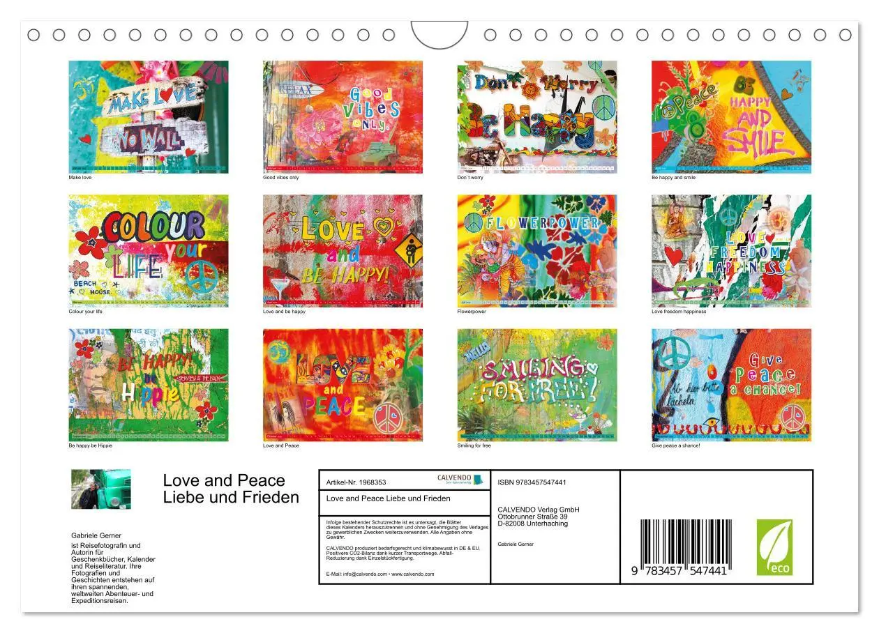 Bild: 9783457547441 | Love and Peace Liebe und Frieden (Wandkalender 2026 DIN A4 quer),...