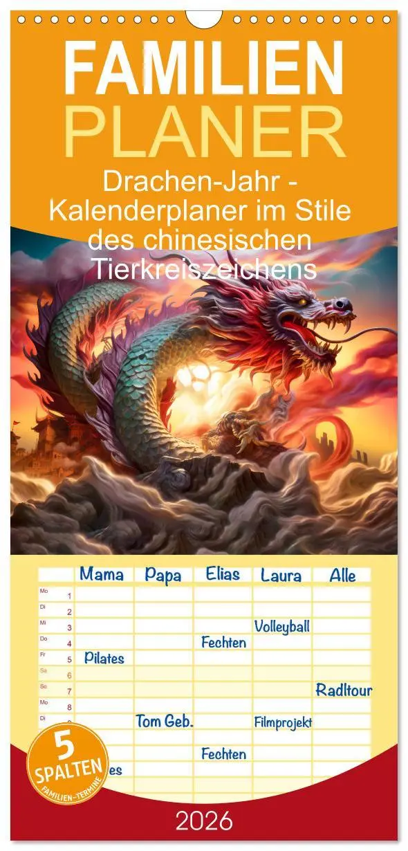 Cover: 9783516497441 | Familienplaner 2026 - Drachen-Jahr - Kalenderplaner im Stile des...