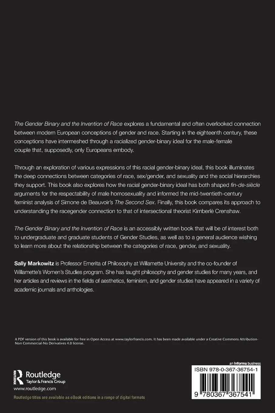 Rückseite: 9780367367541 | The Gender Binary and the Invention of Race | Sally Markowitz | Buch