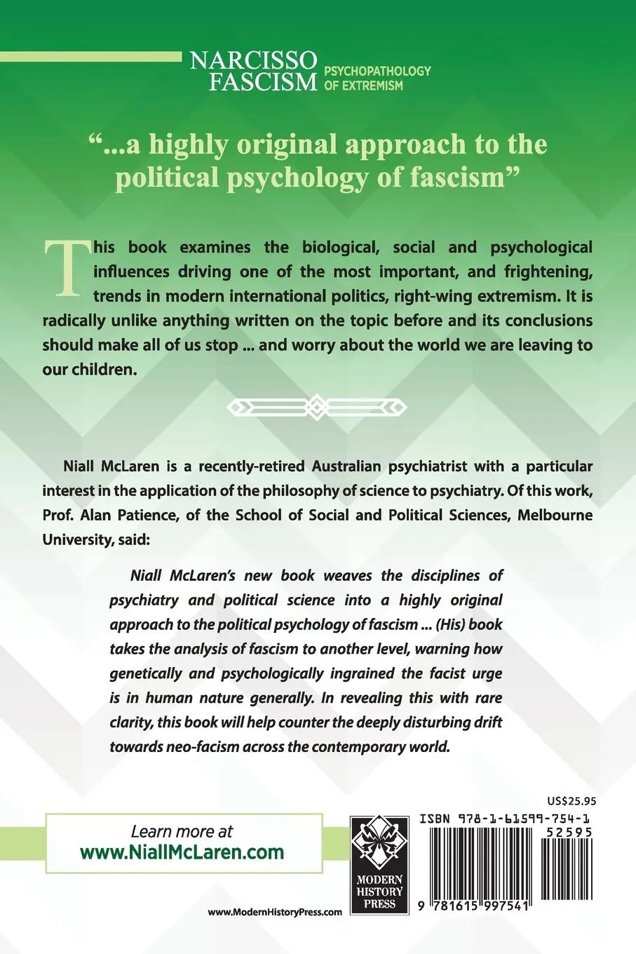 Rückseite: 9781615997541 | Narcisso-Fascism | The Psychopathology of Right-Wing Extremism | Buch