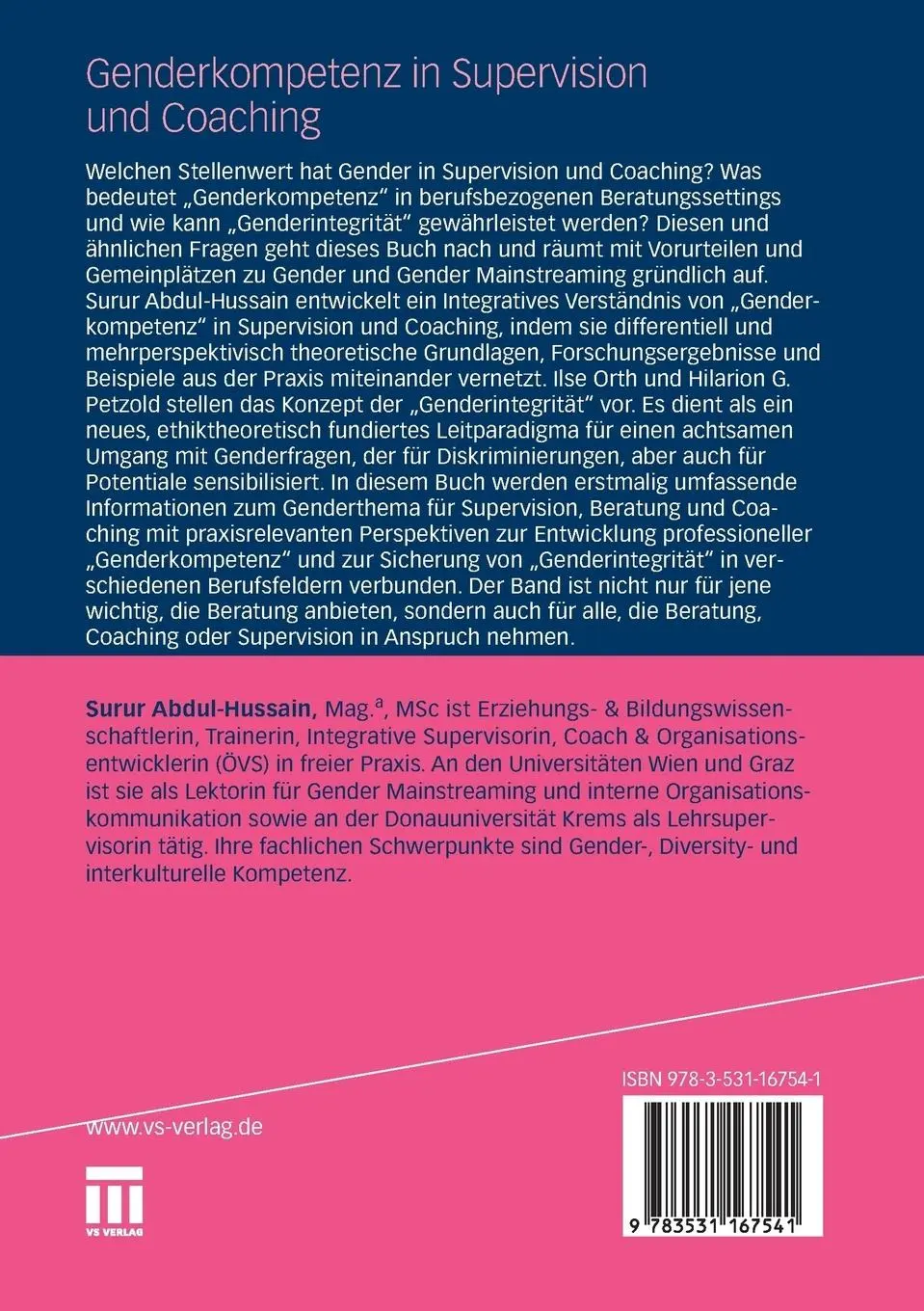 Rückseite: 9783531167541 | Genderkompetenz in Supervision und Coaching | Surur Abdul-Hussain