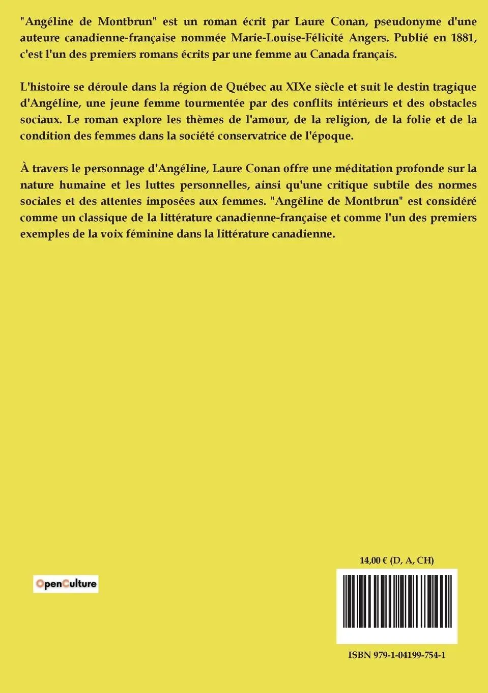 Rückseite: 9791041997541 | Angéline de Montbrun | Laure Conan | Taschenbuch | Französisch | 2024