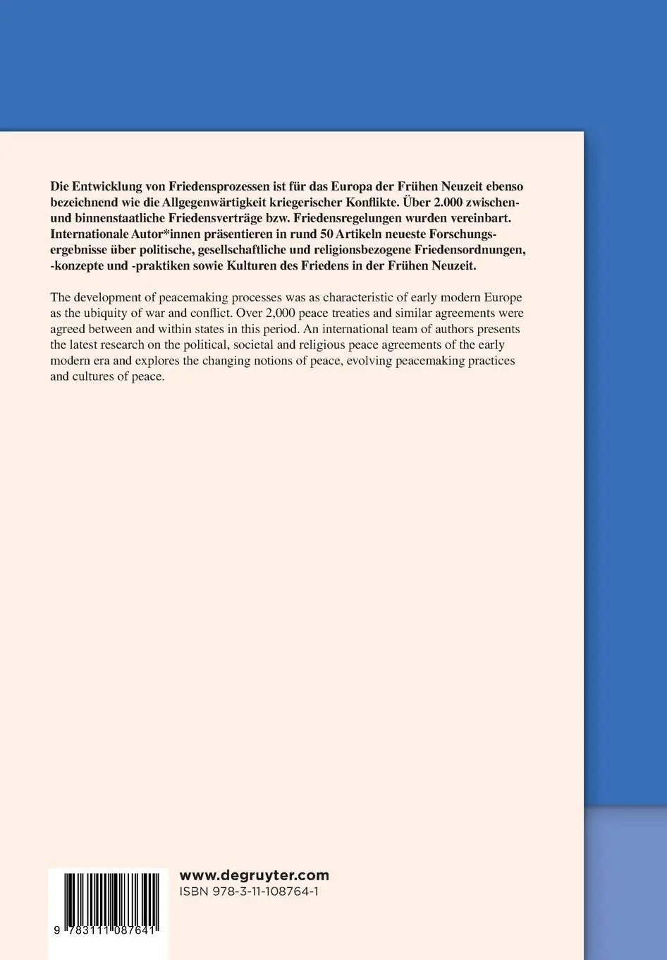 Rückseite: 9783111087641 | Handbuch Frieden im Europa der Frühen Neuzeit / Handbook of Peace...