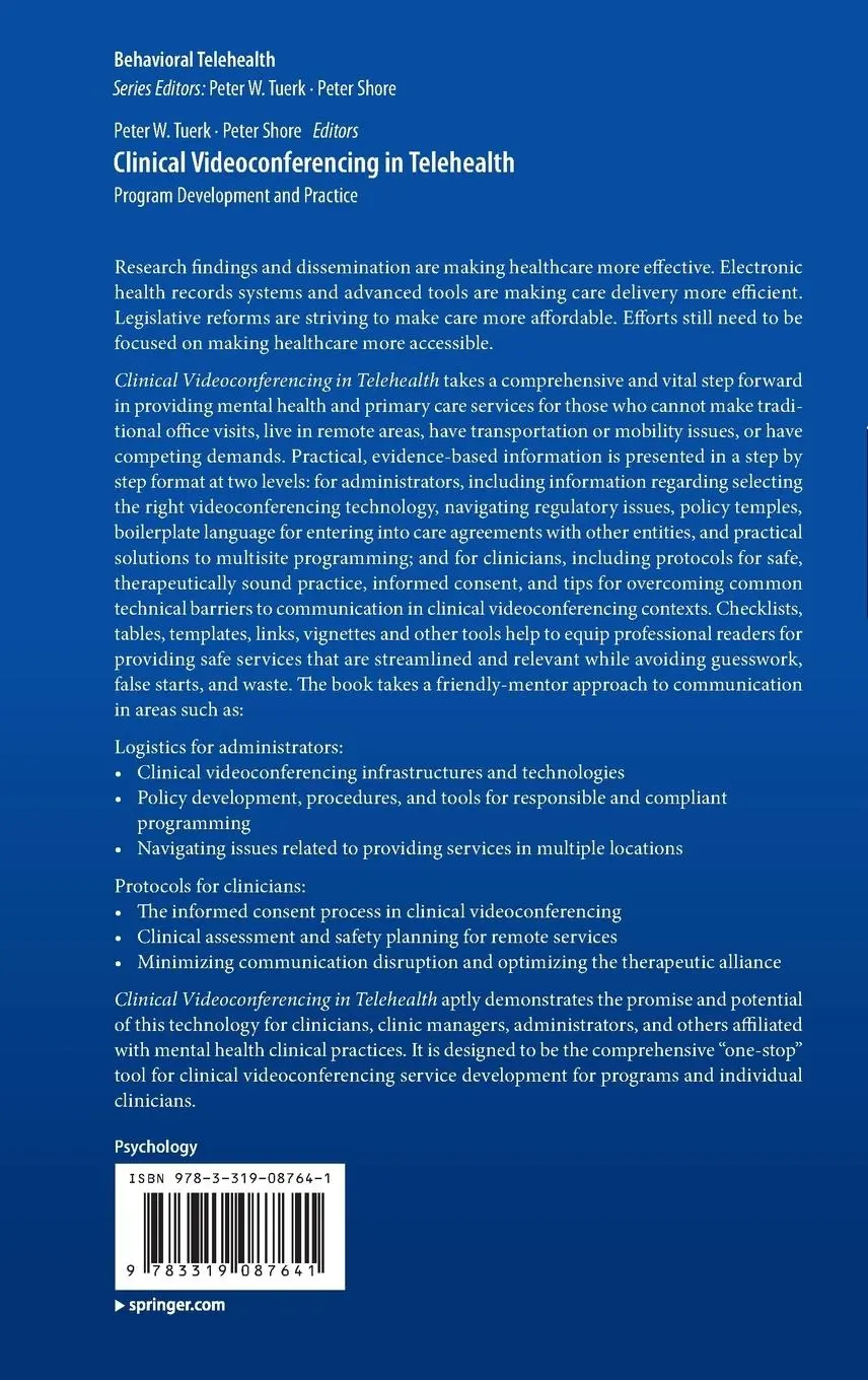 Rückseite: 9783319087641 | Clinical Videoconferencing in Telehealth | Peter Shore (u. a.) | Buch