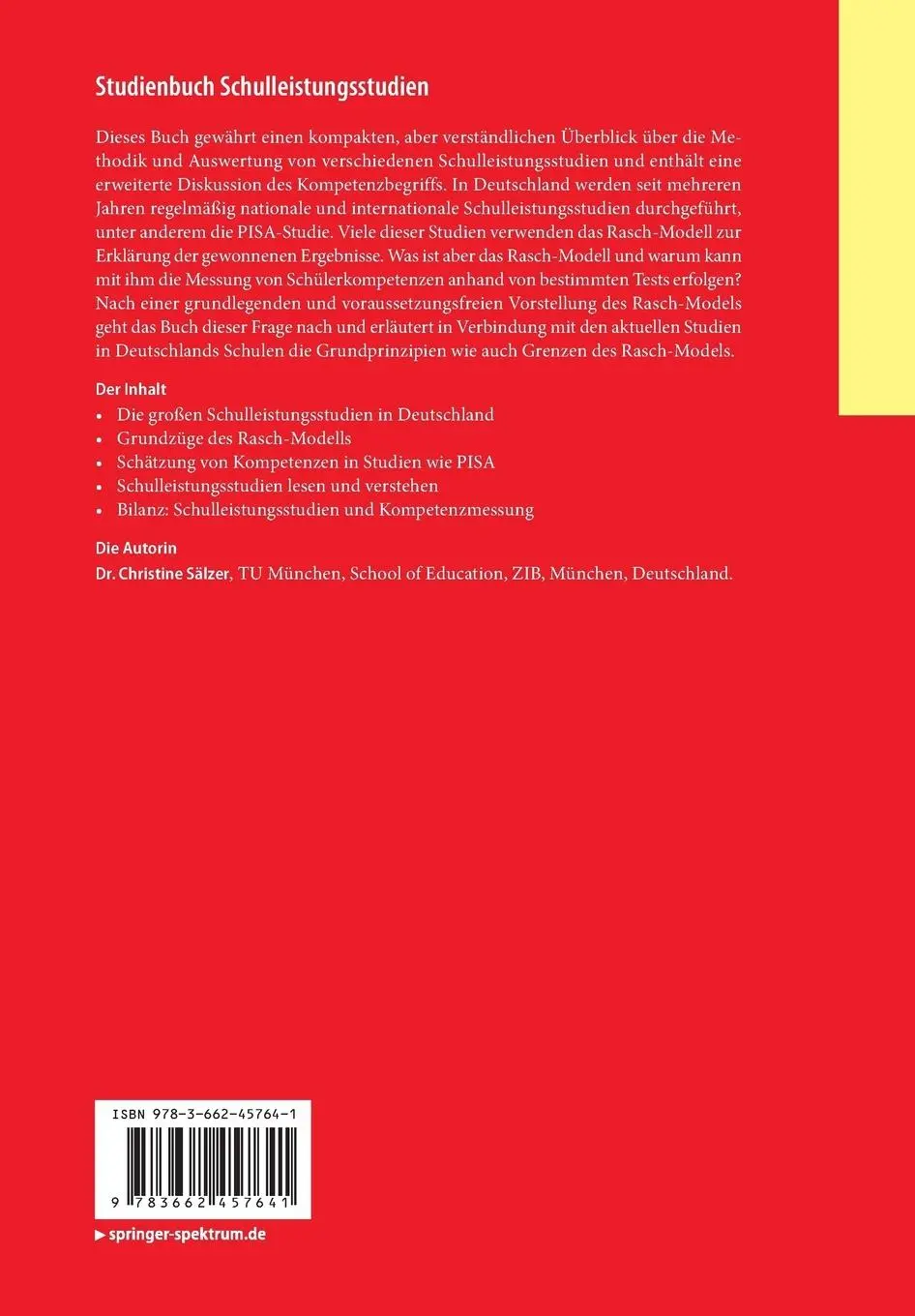 Rückseite: 9783662457641 | Studienbuch Schulleistungsstudien | Das Rasch-Modell in der Praxis