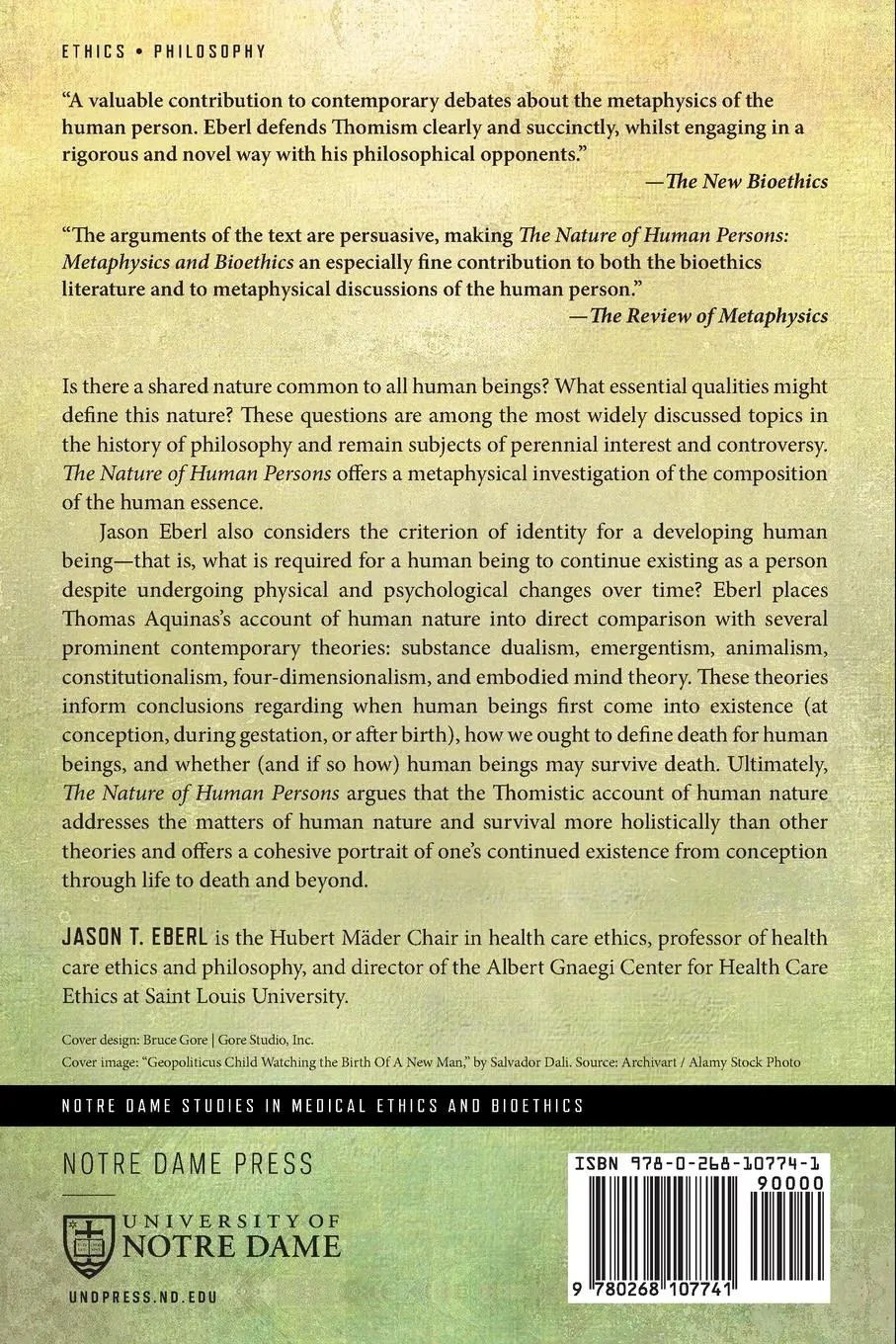Rückseite: 9780268107741 | The Nature of Human Persons | Metaphysics and Bioethics | Eberl | Buch