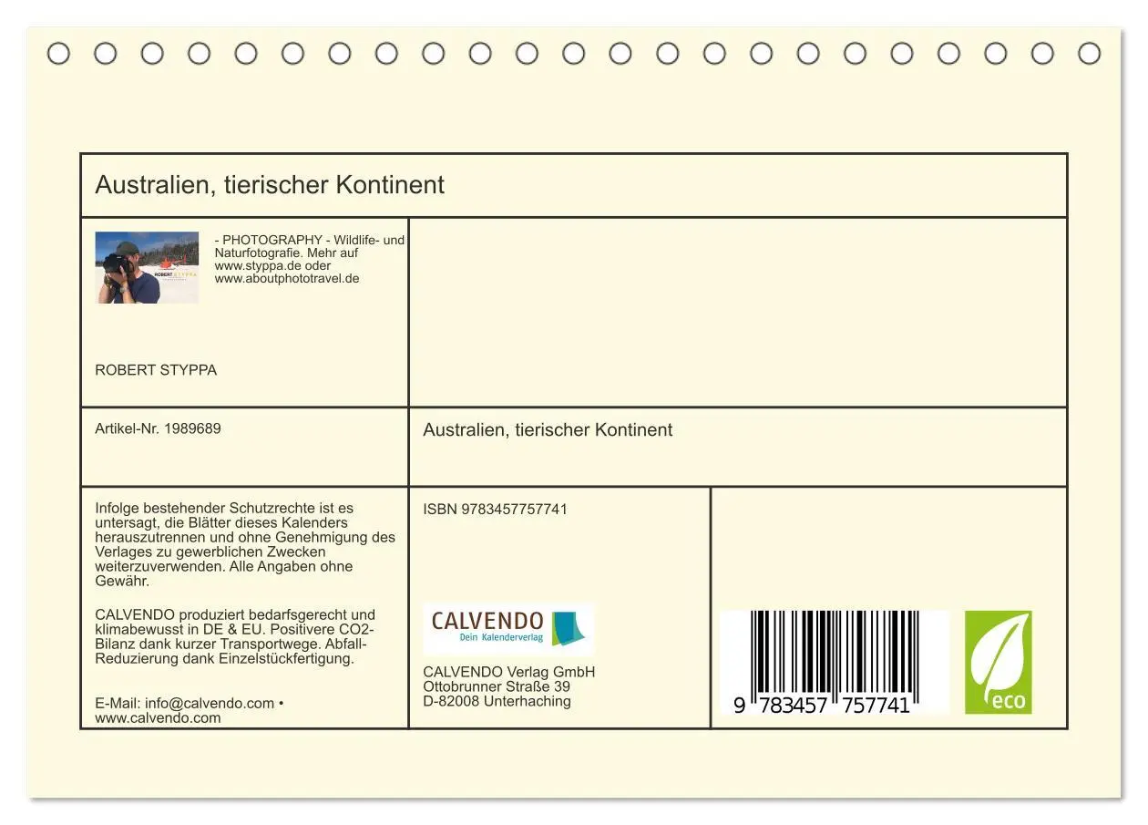 Bild: 9783457757741 | Australien, tierischer Kontinent (Tischkalender 2026 DIN A5 quer),...