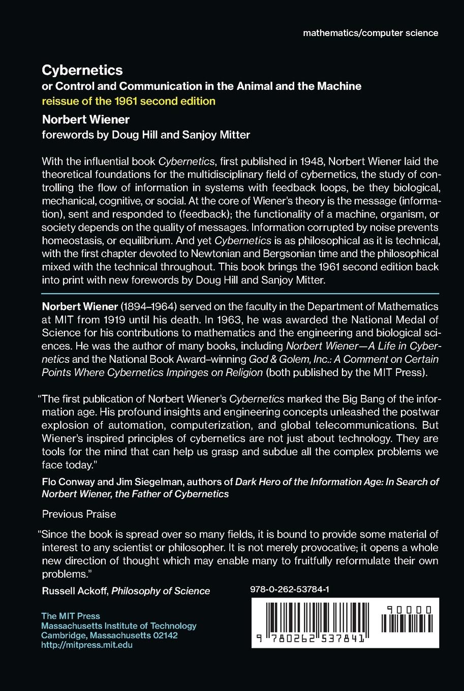 Rückseite: 9780262537841 | Cybernetics or Control and Communication in the Animal and the...