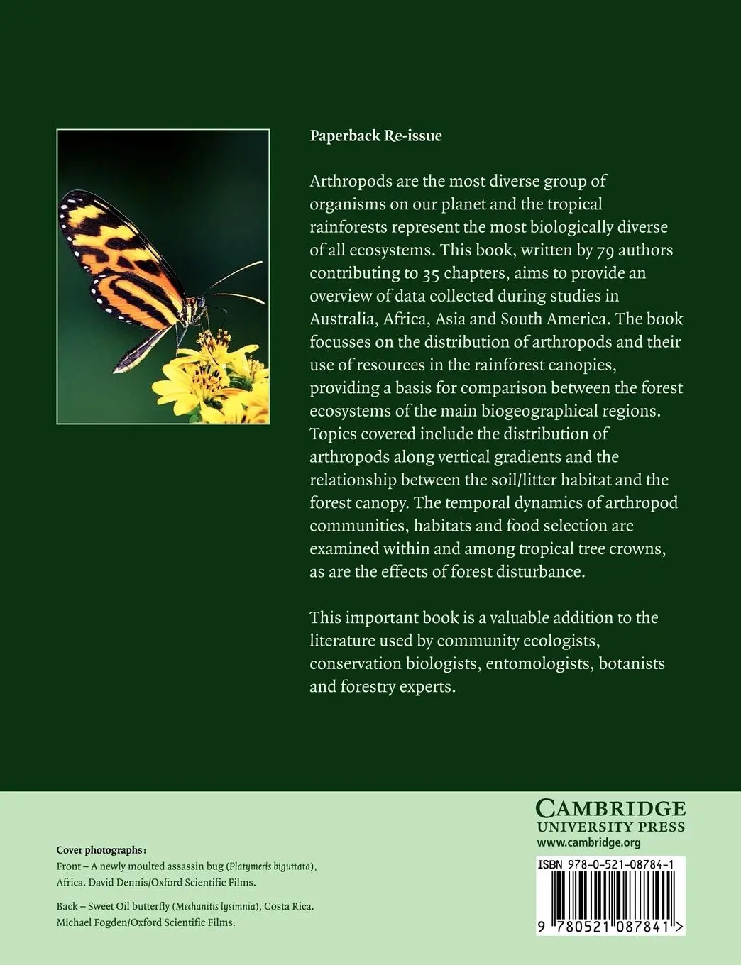 Rückseite: 9780521087841 | Arthropods of Tropical Forests | Yves Basset (u. a.) | Taschenbuch