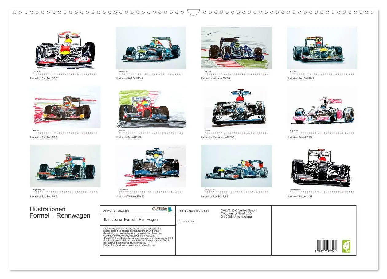 Bild: 9783516217841 | Illustrationen Formel 1 Rennwagen (Wandkalender 2026 DIN A2 quer),...
