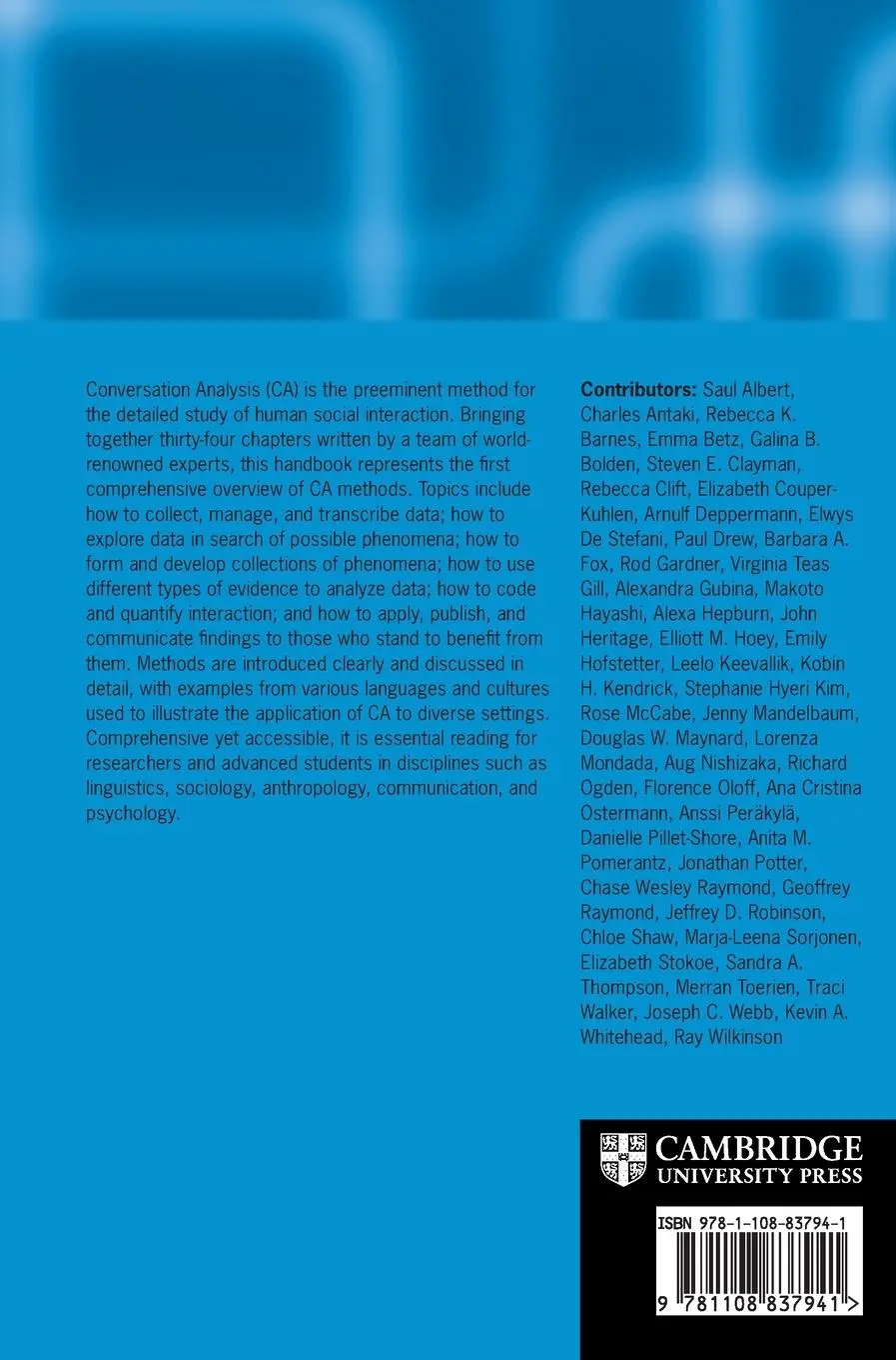 Rückseite: 9781108837941 | The Cambridge Handbook of Methods in Conversation Analysis | Buch