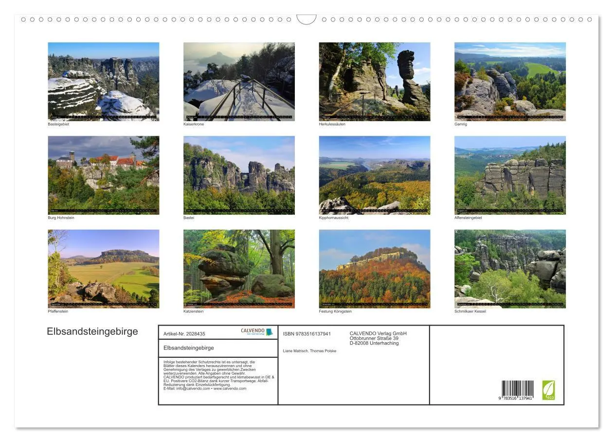 Bild: 9783516137941 | Elbsandsteingebirge (Wandkalender 2026 DIN A2 quer), CALVENDO...