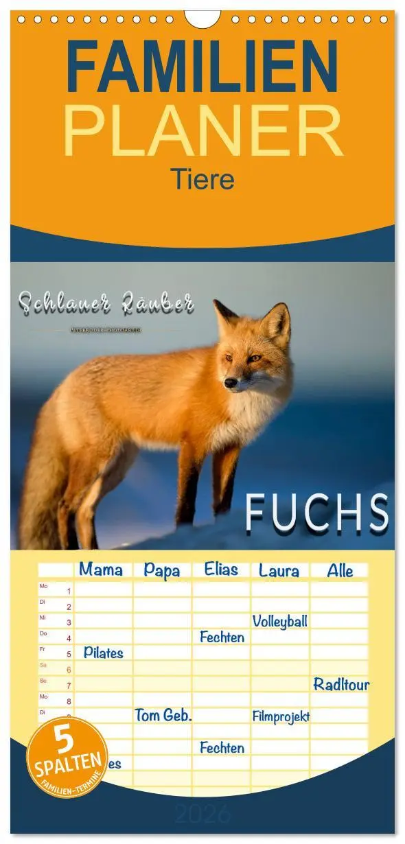 Cover: 9783516517941 | Familienplaner 2026 - Fuchs - schlauer Räuber mit 5 Spalten...