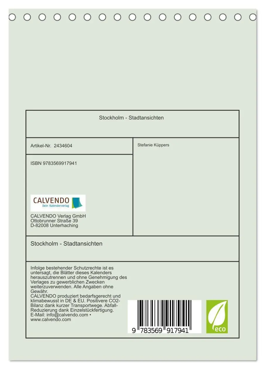 Bild: 9783569917941 | Stockholm - Stadtansichten (Tischkalender 2027 DIN A5 hoch),...
