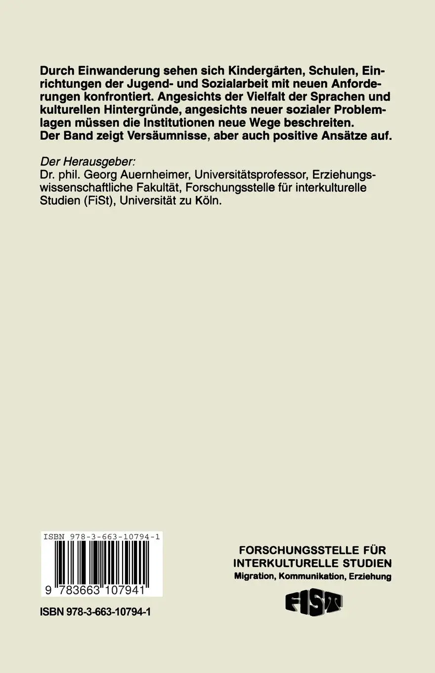Rückseite: 9783663107941 | Migration als Herausforderung für pädagogische Institutionen | Buch