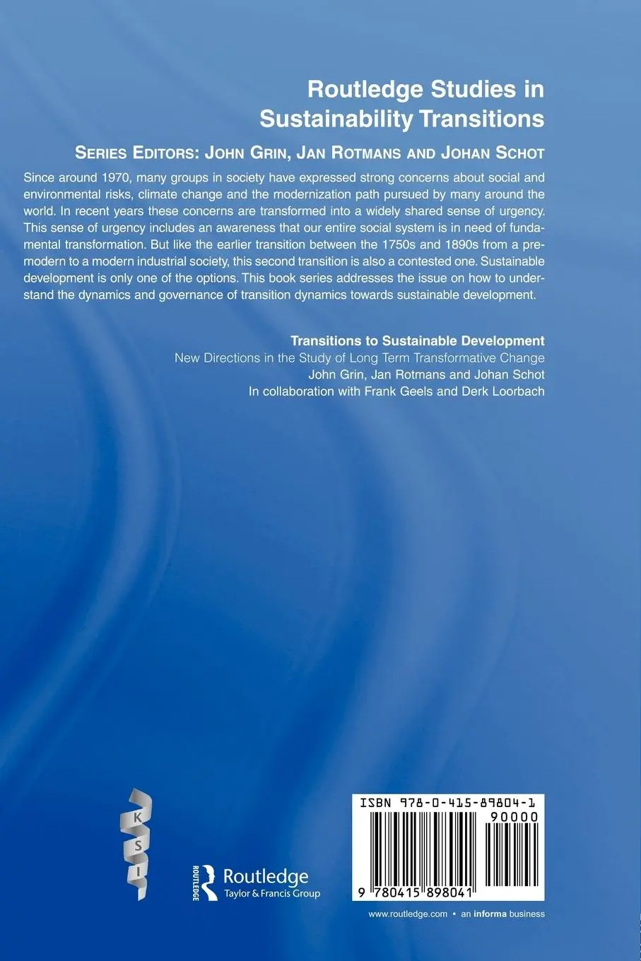 Rückseite: 9780415898041 | Transitions to Sustainable Development | John Grin (u. a.) | Buch
