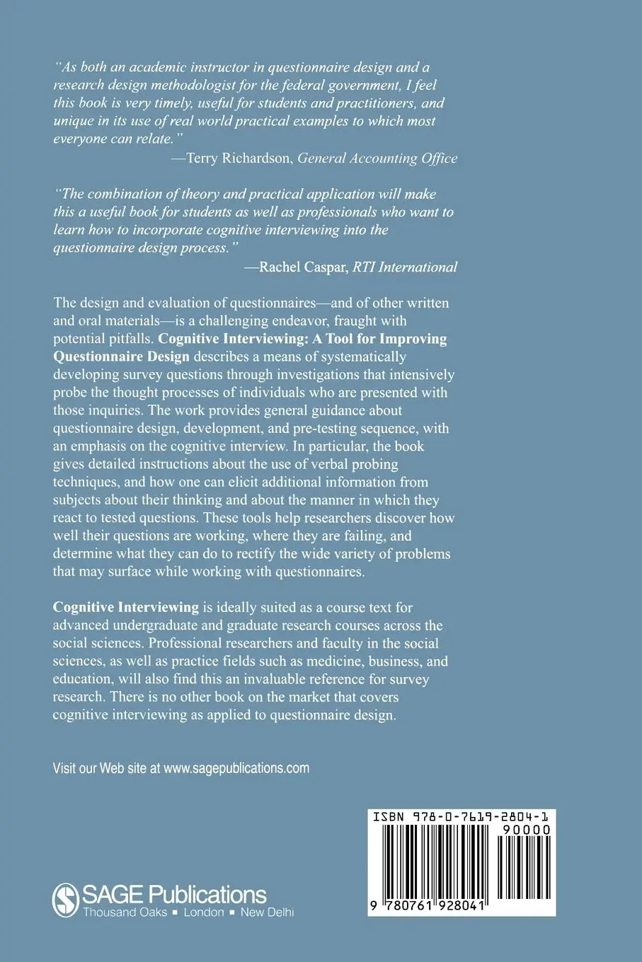 Rückseite: 9780761928041 | Cognitive Interviewing | A Tool for Improving Questionnaire Design