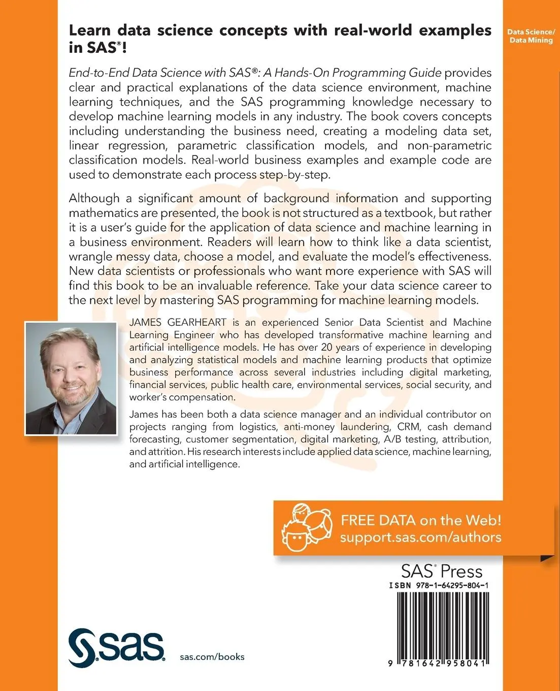 Rückseite: 9781642958041 | End-to-End Data Science with SAS | A Hands-On Programming Guide | Buch