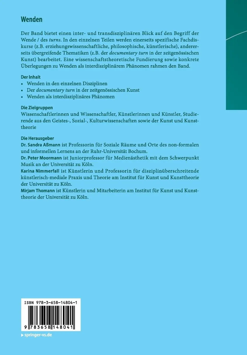 Rückseite: 9783658148041 | Wenden | Interdisziplinäre Perspektiven auf das Phänomen turn | Buch