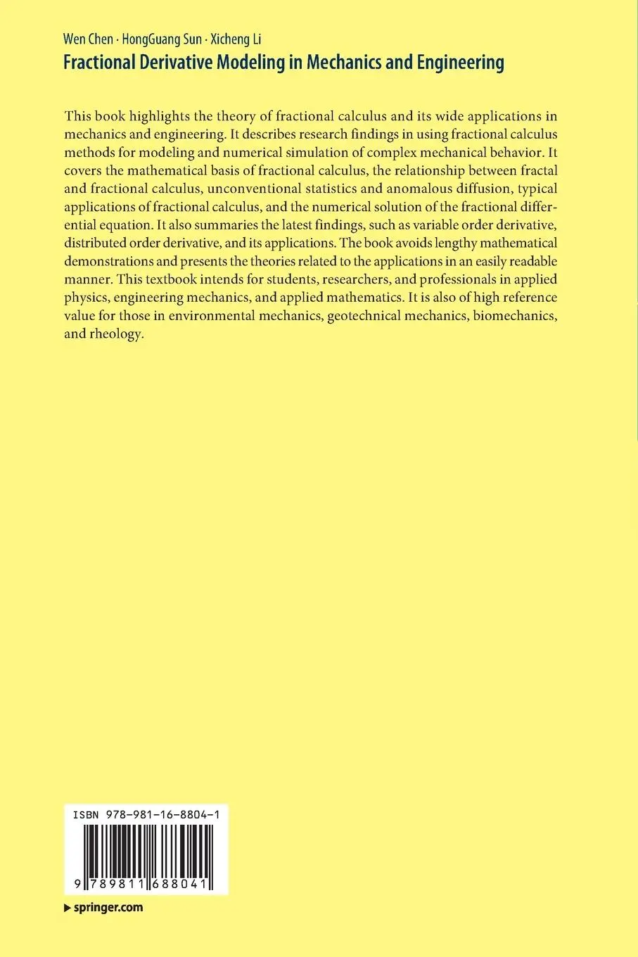 Rückseite: 9789811688041 | Fractional Derivative Modeling in Mechanics and Engineering | Buch