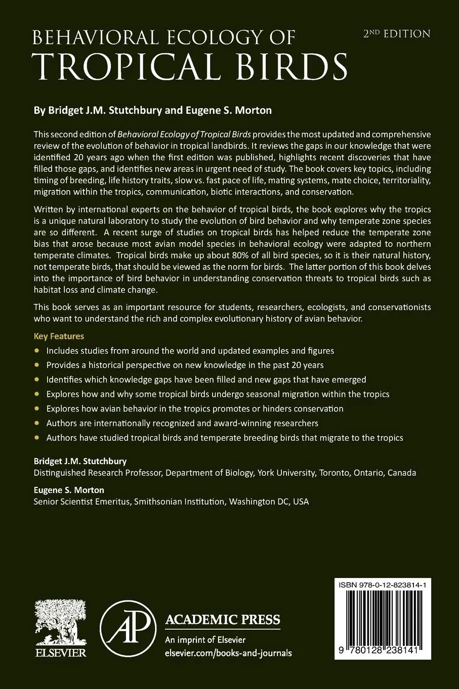 Rückseite: 9780128238141 | Behavioral Ecology of Tropical Birds | Stutchbury (u. a.) | Buch